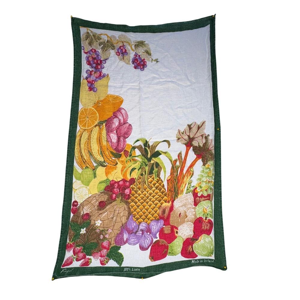 Vtg Fingal Irish Linen Tea Towel Fruit Botanical Cottagecore Grandmillennial